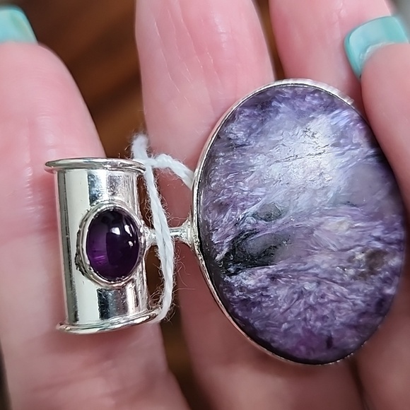 Charoite Sterling pendant with amethyst - Picture 2 of 3